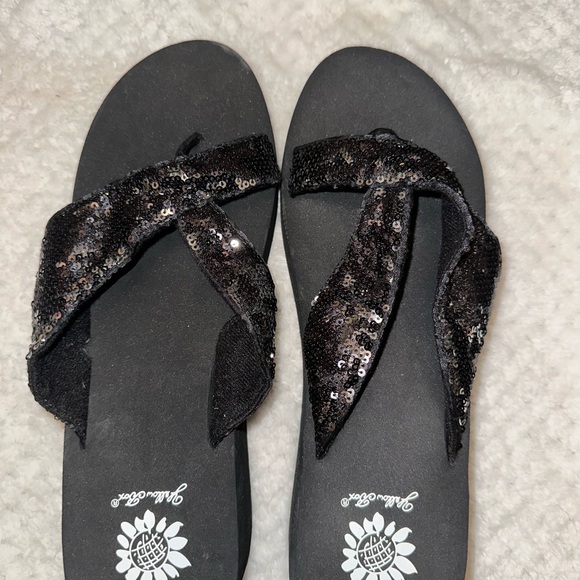Yellow Box Shoes - Yellow Box Black Sequin Flip Flops